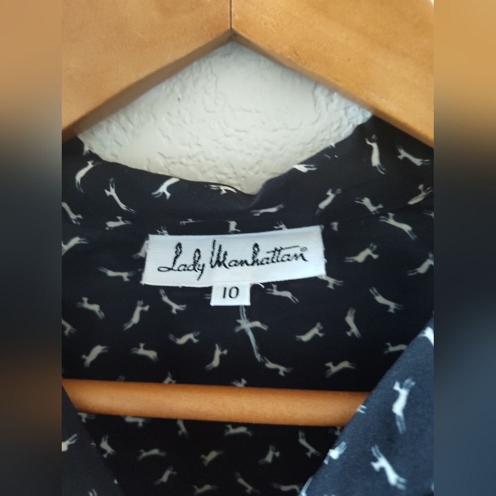 Vintage Lady Manhattan dancing deer tie sleeve blouse szL - Picture 2 of 7